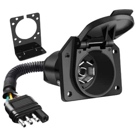 4-way flat to 7-way round trailer adapter wiring harness with mounting bracket