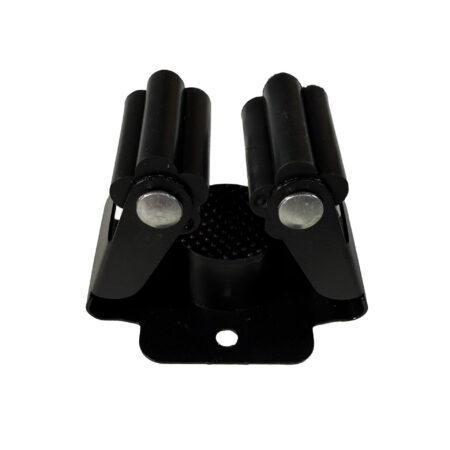 Utility snap-in hanger mounted on wall holding a tool with handle