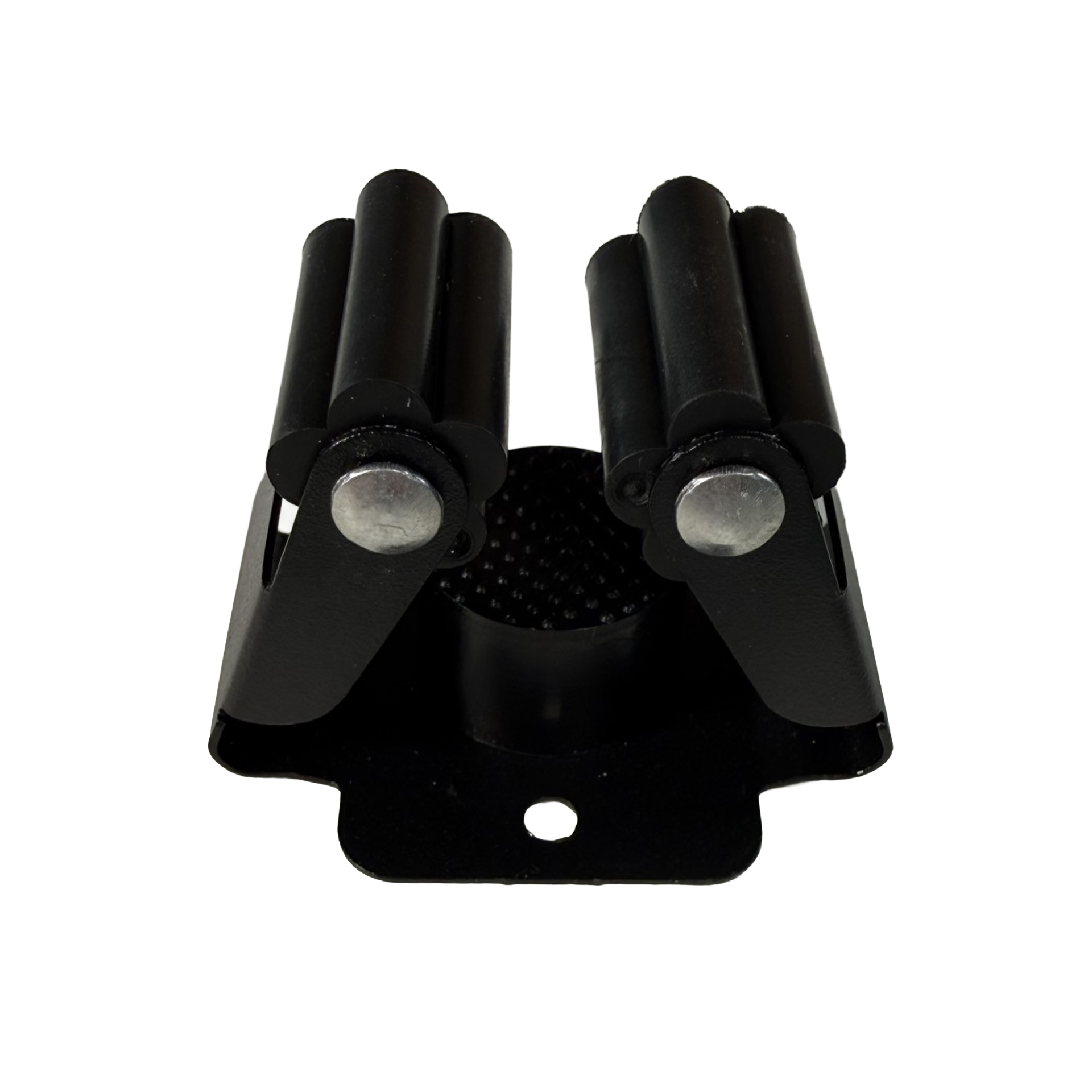 Utility snap-in hanger mounted on wall holding a tool with handle