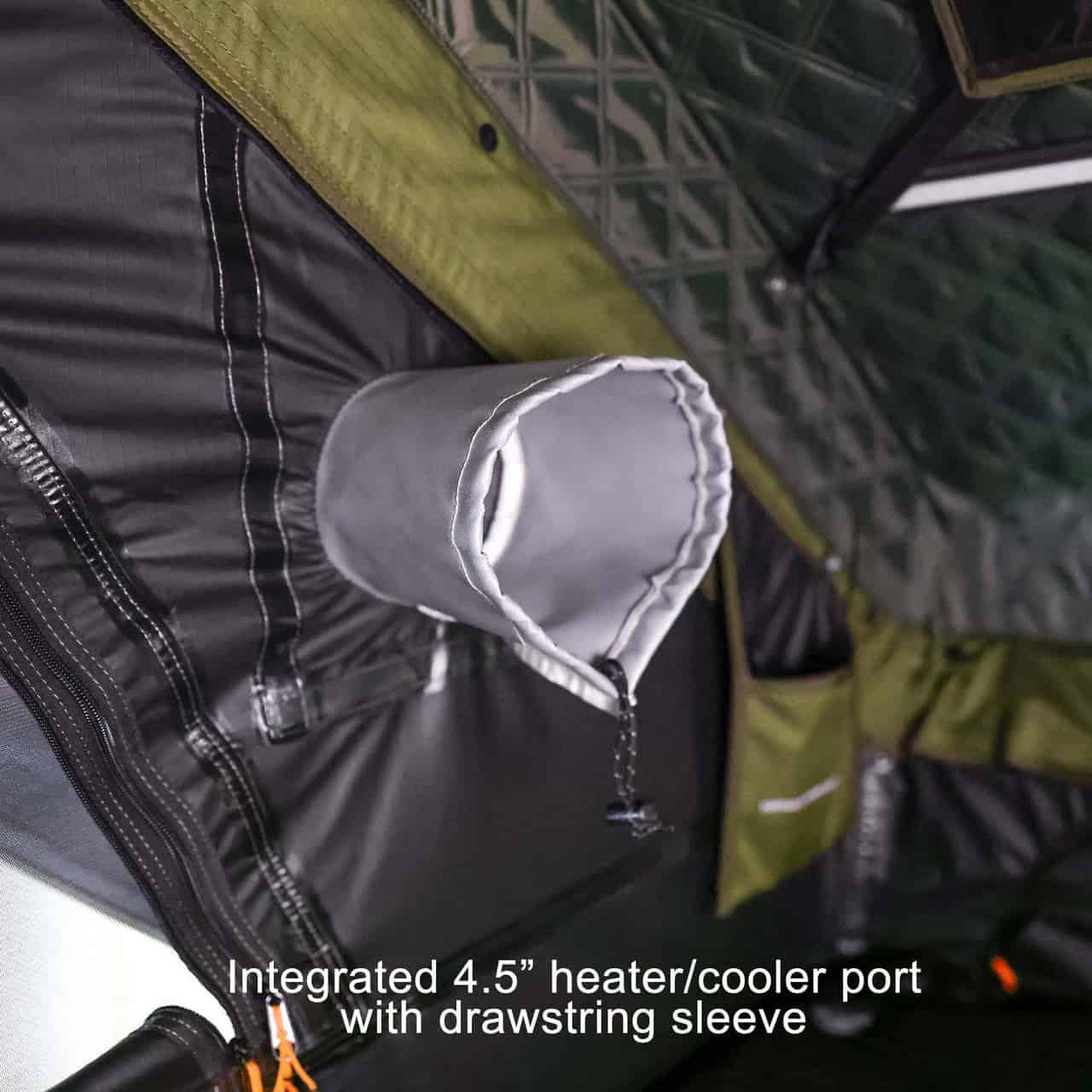 Image showing integrated 4.5" heater and cooler port with drawstring sleeve.